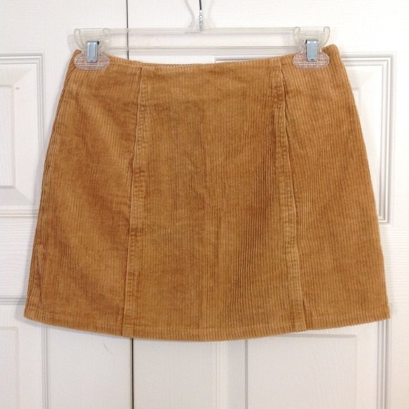FOREVER 21 Size Small Mustard Yellow Corduroy Mini Skirt Snap Front Ribbed - Picture 3 of 5
